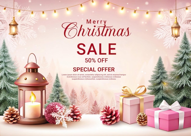 Happy merry Christmas Festive Advertising Background With Product Podium