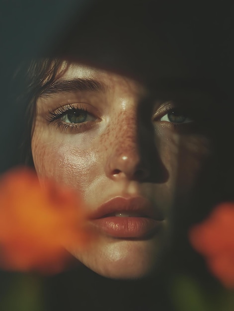 Macro Photo of Model with Floral Accents and Motion Blur